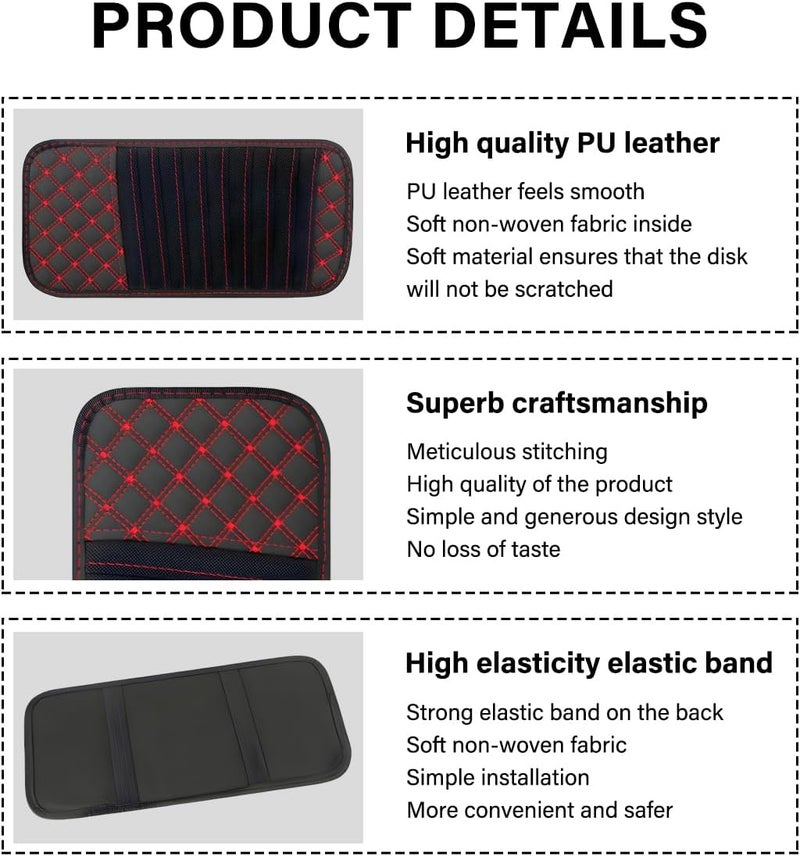 Wevdn 2 PCS Car Visor CD Holder, Large Capacity Vehicle Visor Organizer with 10 DVD Storage Sleeves, CD or DVD Visor Holder Organizer Cases for Car Truck SUV, Car Accessories (Red) - Image 4